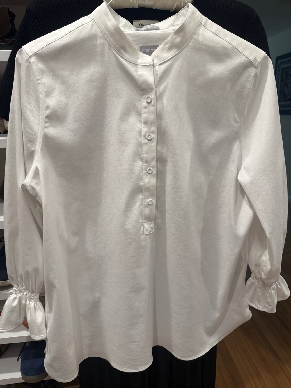 Chico's White Smocked-Sleeve No
Iron Blouse Sz 10